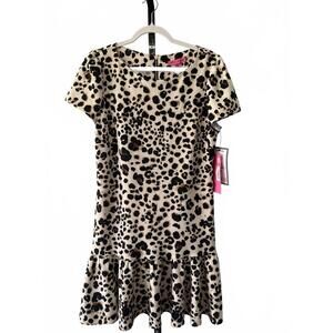 Betsy Johnson Leopard Print Short Sleeve Dress with Ruffle Hem